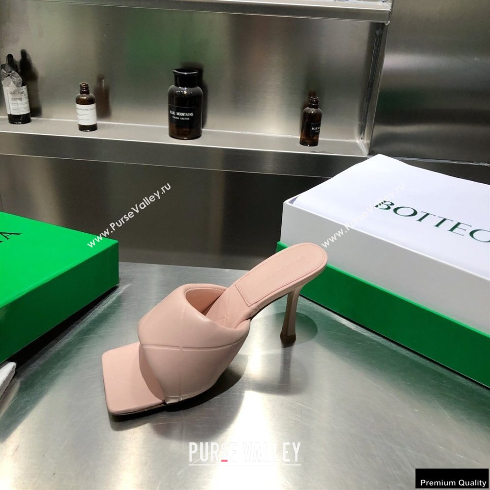 Bottega Veneta Heel 9cm Square Sole Quilted The Rubber Lido Mules Sandals Nude Pink 2021 (modeng-21010465)