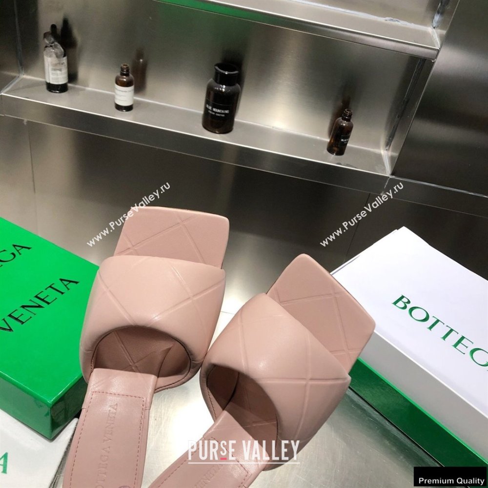 Bottega Veneta Heel 9cm Square Sole Quilted The Rubber Lido Mules Sandals Nude Pink 2021 (modeng-21010465)