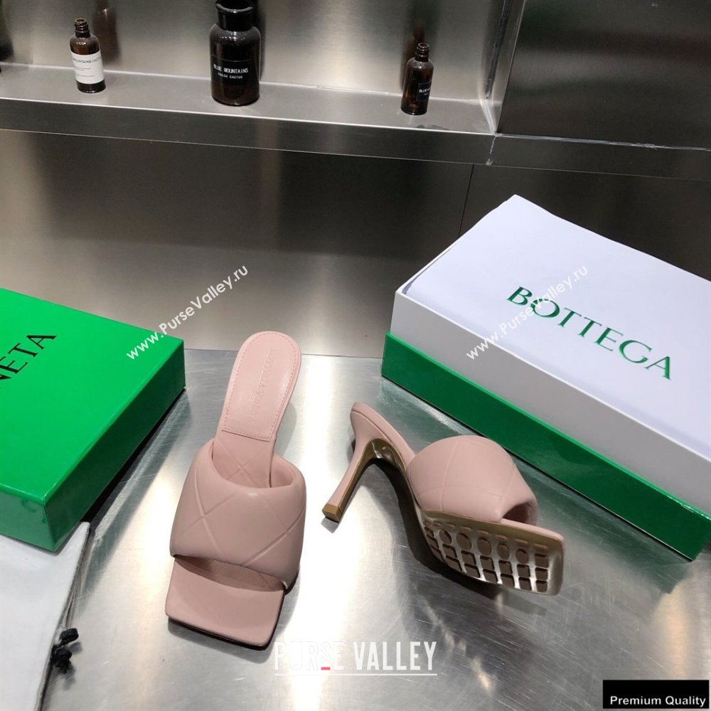 Bottega Veneta Heel 9cm Square Sole Quilted The Rubber Lido Mules Sandals Nude Pink 2021 (modeng-21010465)