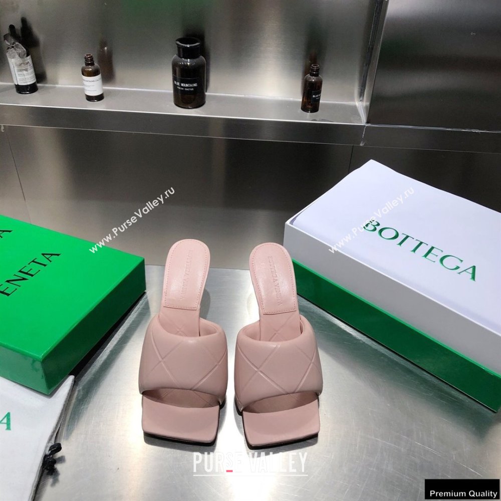 Bottega Veneta Heel 9cm Square Sole Quilted The Rubber Lido Mules Sandals Nude Pink 2021 (modeng-21010465)