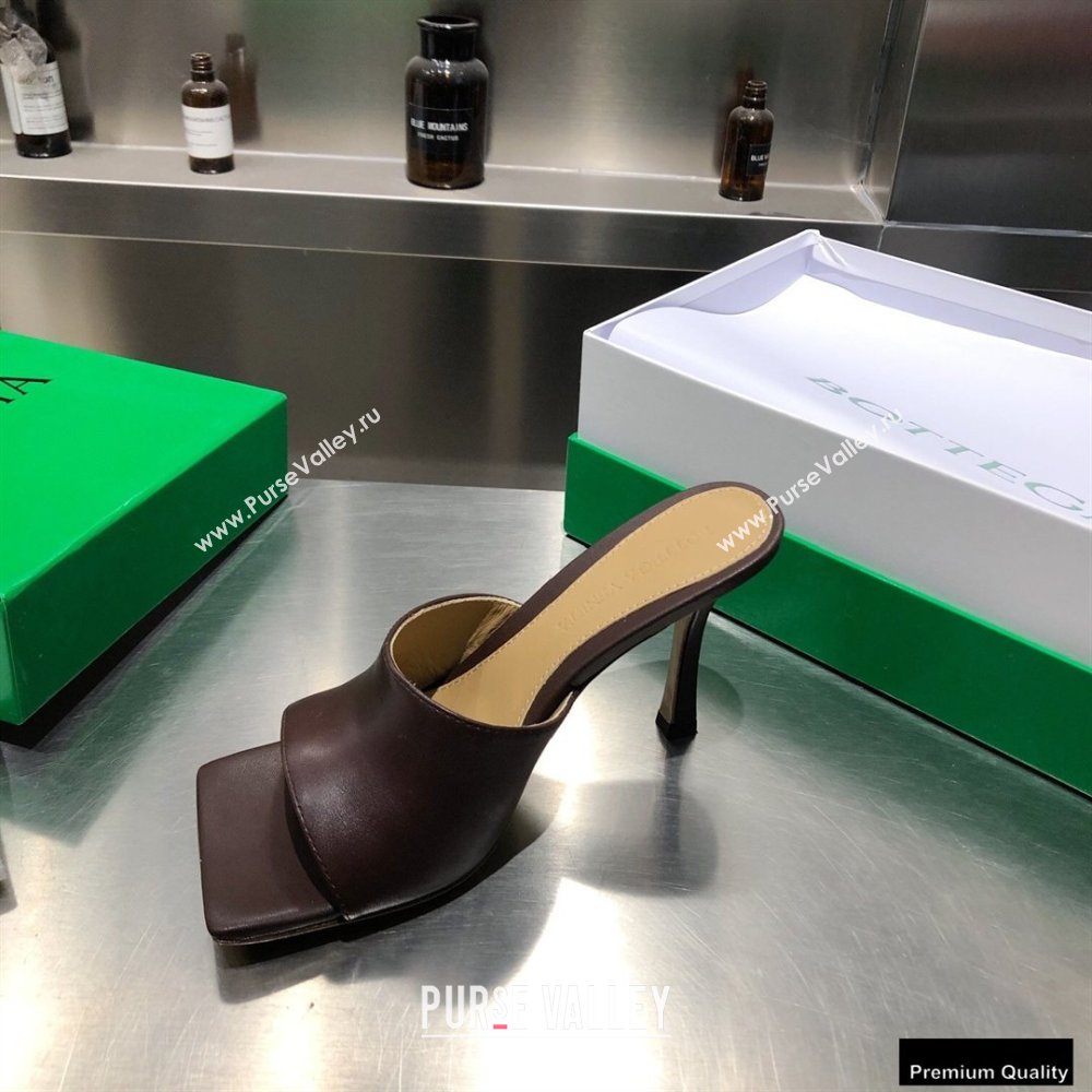 Bottega Veneta Heel 9cm Square Sole Stretch Mules Sandals Coffee 2021 (modeng-21010412)