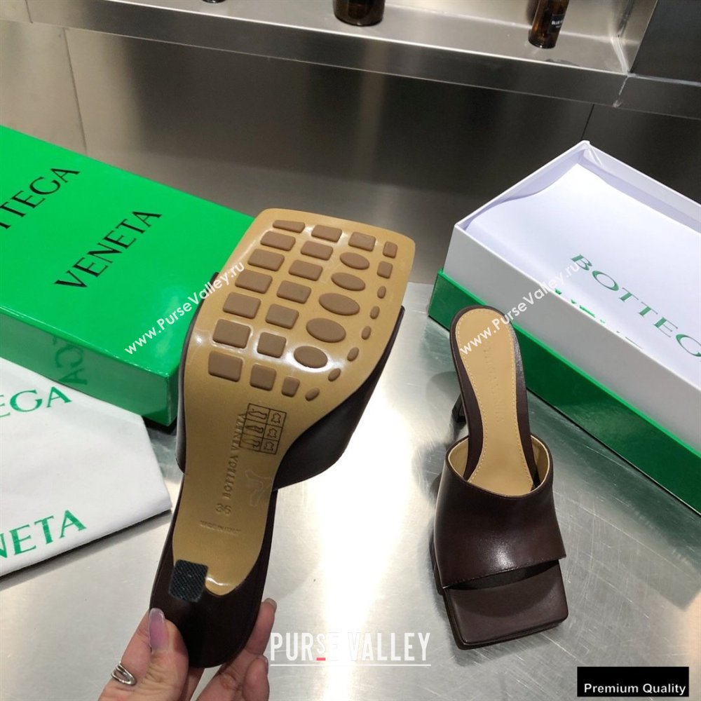 Bottega Veneta Heel 9cm Square Sole Stretch Mules Sandals Coffee 2021 (modeng-21010412)