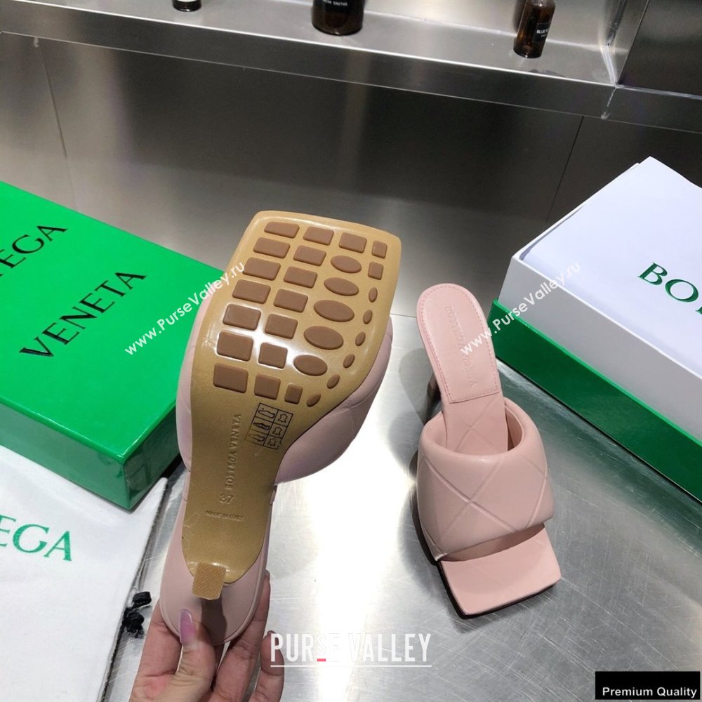 Bottega Veneta Heel 9cm Square Sole Quilted The Rubber Lido Mules Sandals Nude Pink 2021 (modeng-21010465)