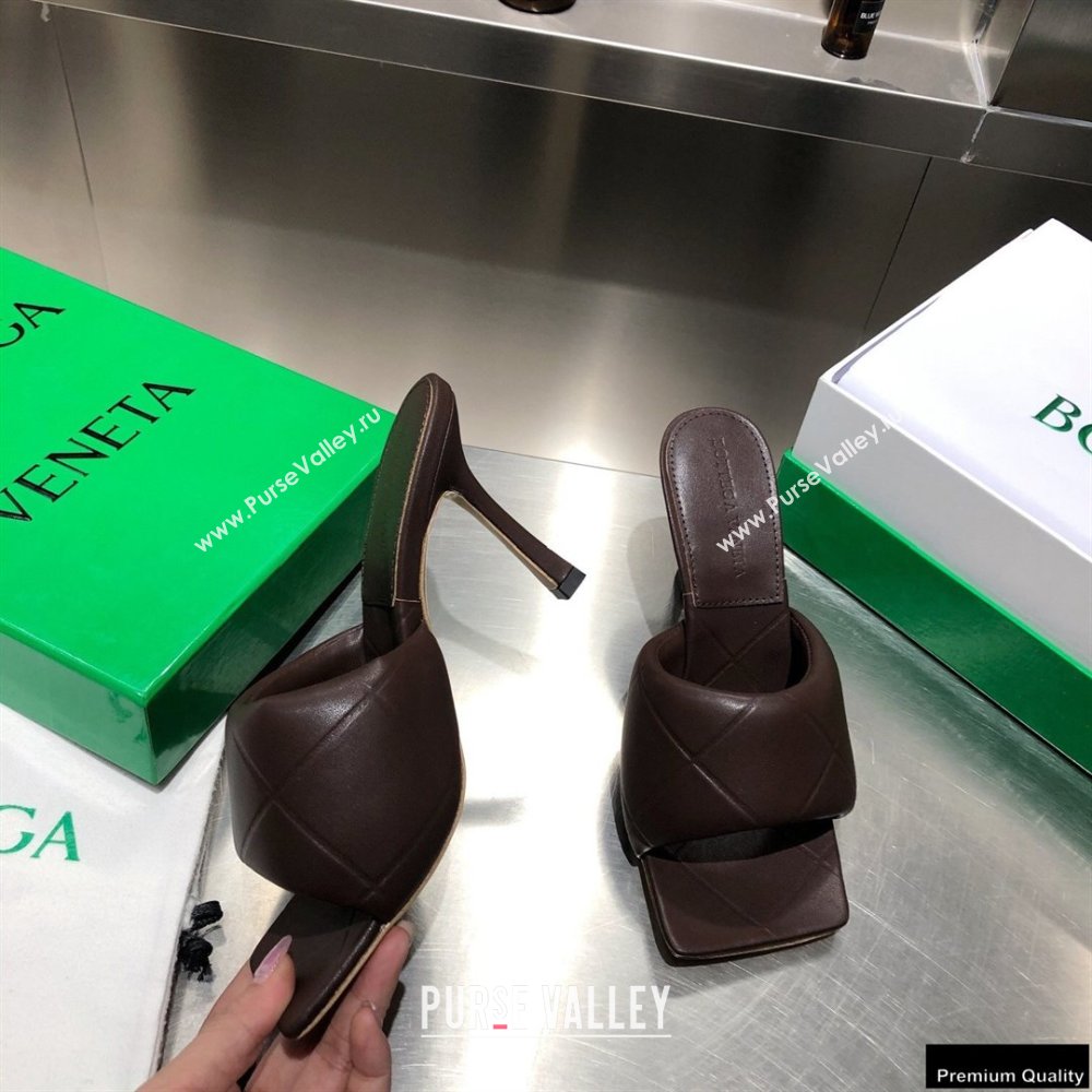 Bottega Veneta Heel 9cm Square Sole Quilted The Rubber Lido Mules Sandals Coffee 2021 (modeng-21010467)