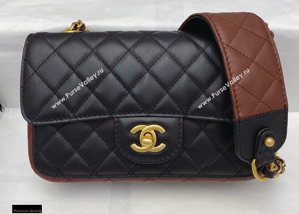 Chanel Calfskin Strap Into Small Flap Bag AS2228 Black/Brown 2020 (smjd-21010504)