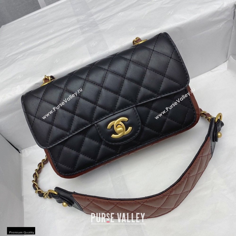 Chanel Calfskin Strap Into Small Flap Bag AS2228 Black/Brown 2020 (smjd-21010504)