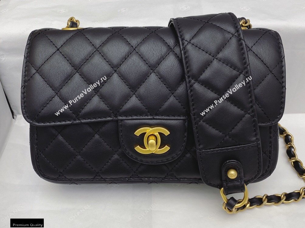 Chanel Calfskin Strap Into Small Flap Bag AS2228 Black 2020 (smjd-21010503)