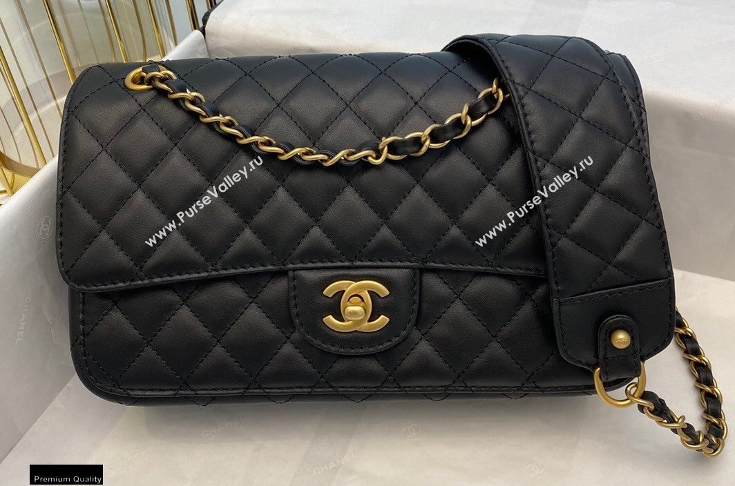 Chanel Calfskin Strap Into Flap Bag AS2229 Black 2020 (smjd-21010501)