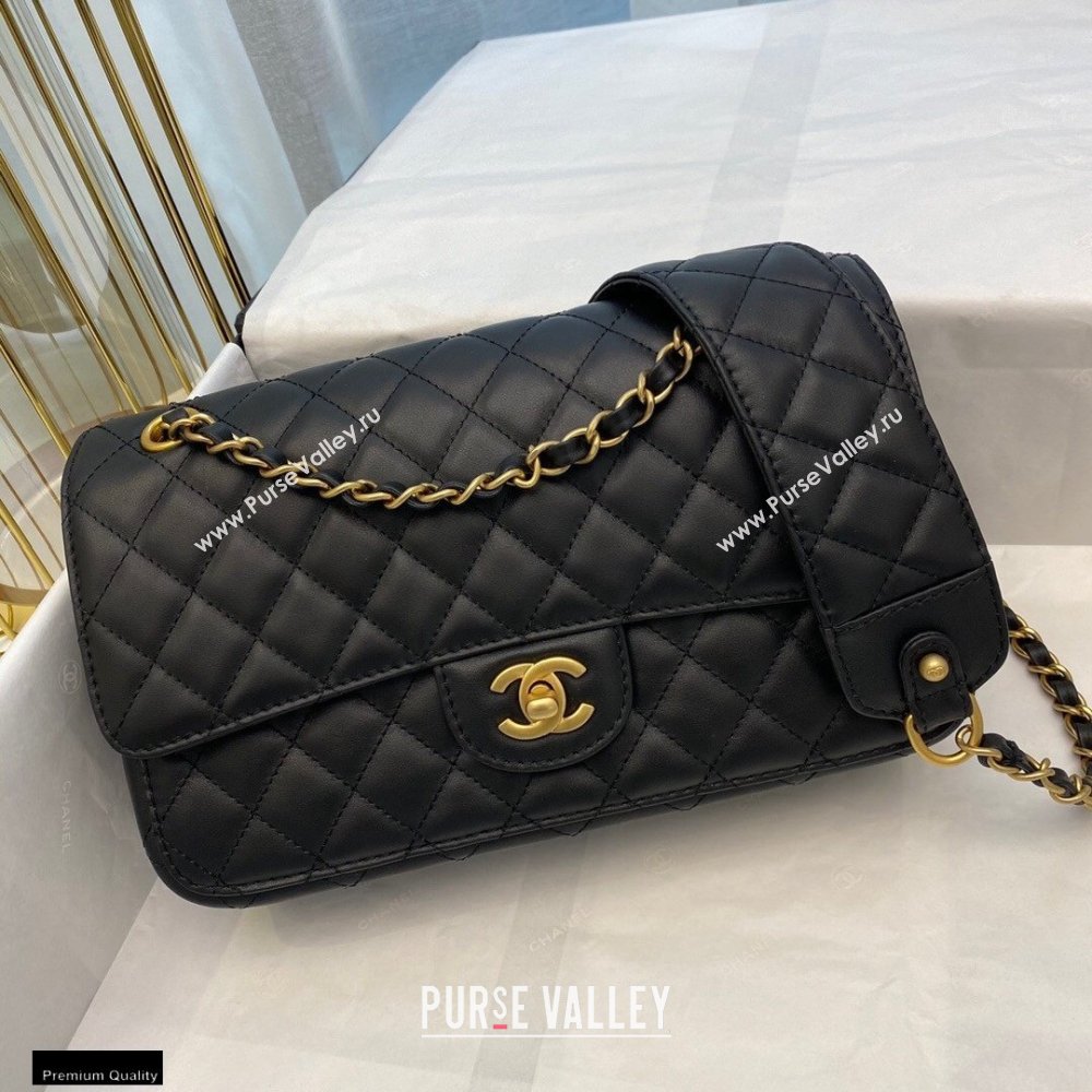 Chanel Calfskin Strap Into Flap Bag AS2229 Black 2020 (smjd-21010501)