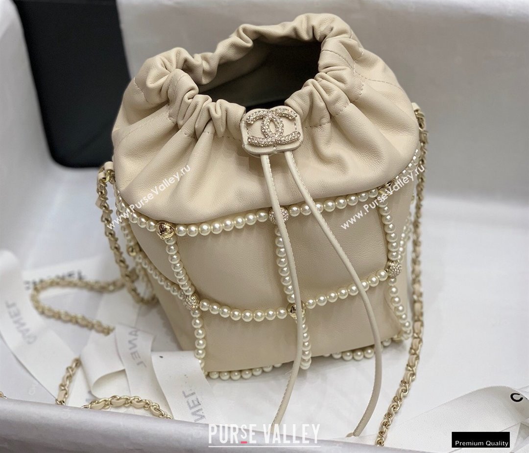 Chanel Drawstring Bucket Small Bag with Pearl Chain AS2314 Beige 2021 (jiyuan-21010510)