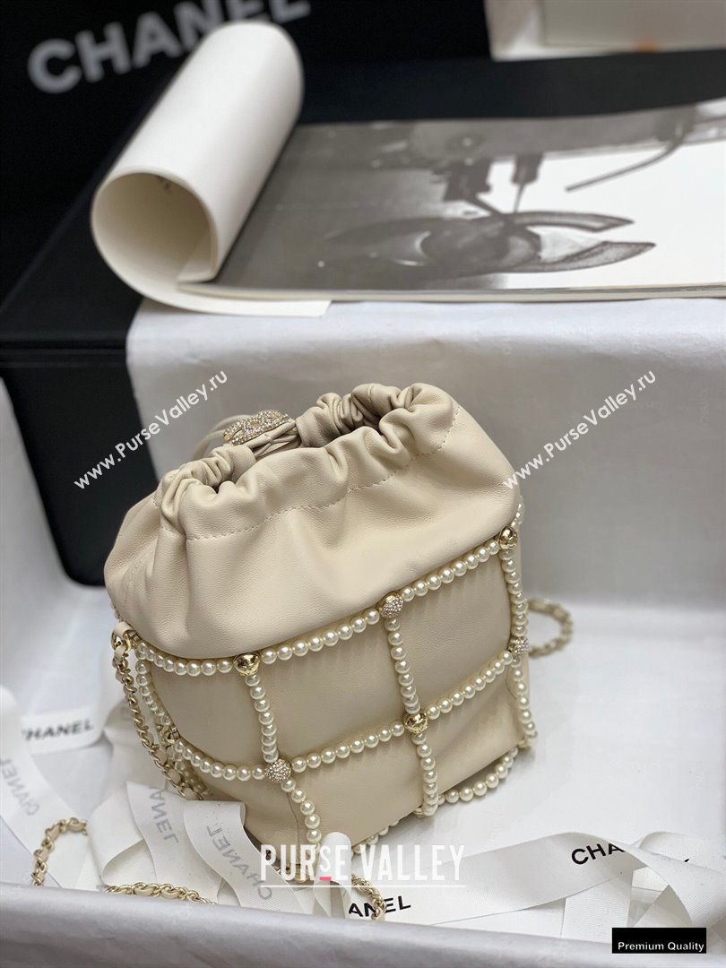 Chanel Drawstring Bucket Small Bag with Pearl Chain AS2314 Beige 2021 (jiyuan-21010510)