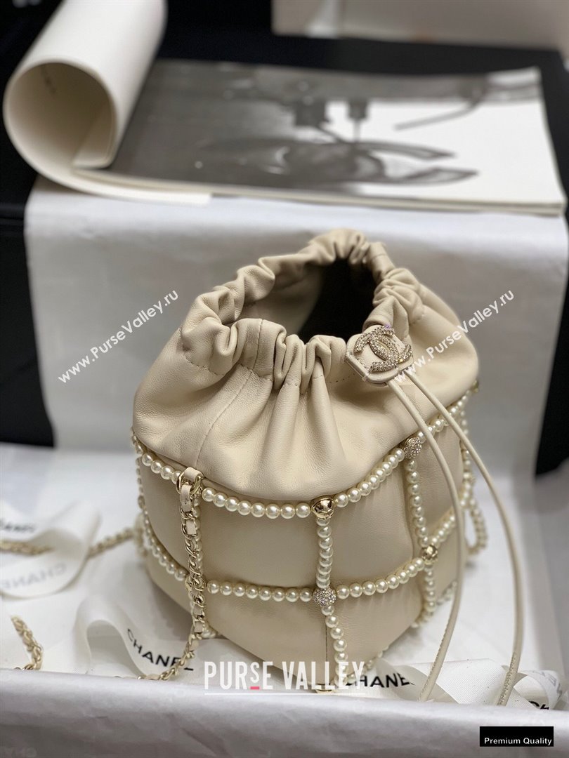 Chanel Drawstring Bucket Small Bag with Pearl Chain AS2314 Beige 2021 (jiyuan-21010510)