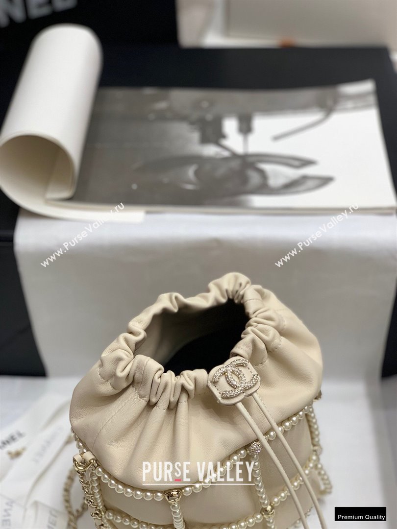Chanel Drawstring Bucket Small Bag with Pearl Chain AS2314 Beige 2021 (jiyuan-21010510)