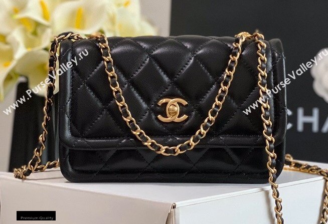 Chanel Lambskin CC Coin Wallet on Chain WOC Bag Black 2021 (jiyuan-21010514)