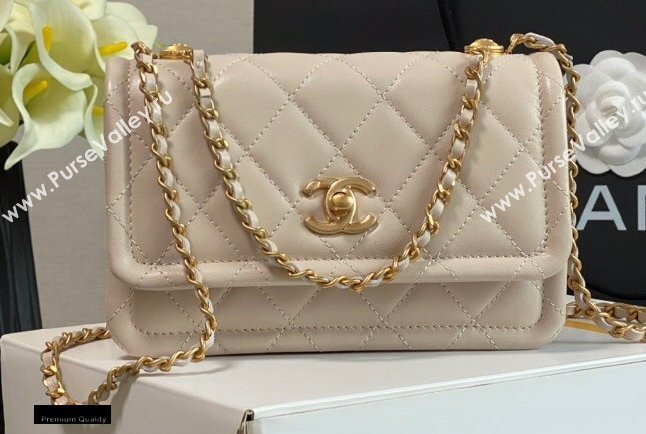 Chanel Lambskin CC Coin Wallet on Chain WOC Bag Beige 2021 (jiyuan-21010517)