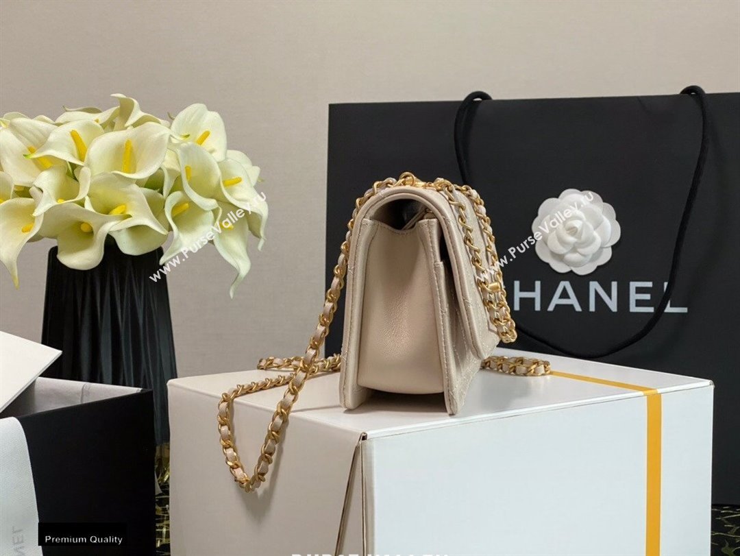 Chanel Lambskin CC Coin Wallet on Chain WOC Bag Beige 2021 (jiyuan-21010517)