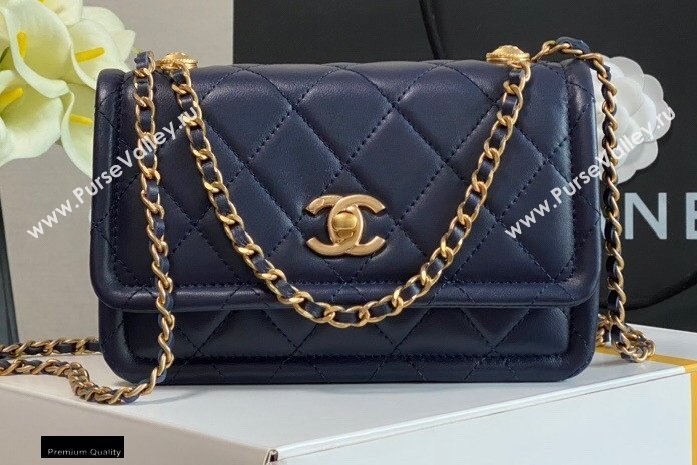 Chanel Lambskin CC Coin Wallet on Chain WOC Bag Navy Blue 2021 (jiyuan-21010515)