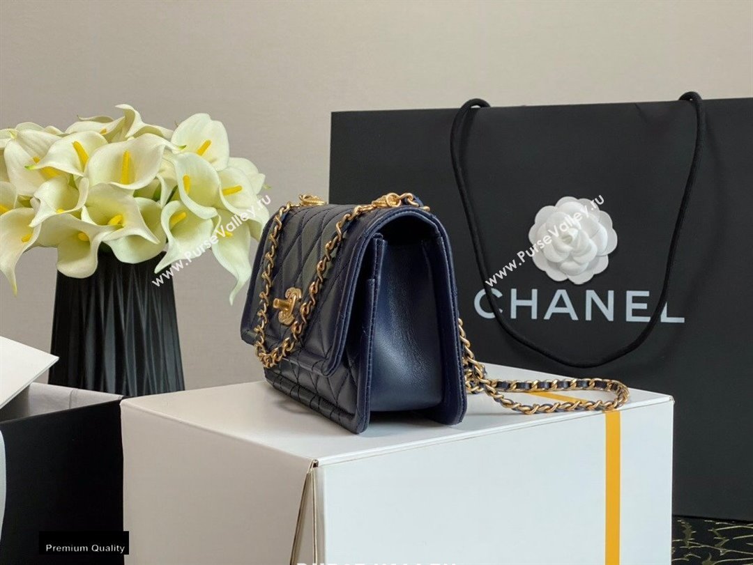 Chanel Lambskin CC Coin Wallet on Chain WOC Bag Navy Blue 2021 (jiyuan-21010515)