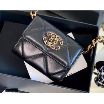 Chanel 19 Lambskin Flap Coin Purse with Chain AP1787 Black 2021 (jiyuan-21010518)