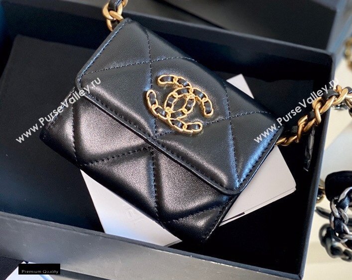 Chanel 19 Lambskin Flap Coin Purse with Chain AP1787 Black 2021 (jiyuan-21010518)