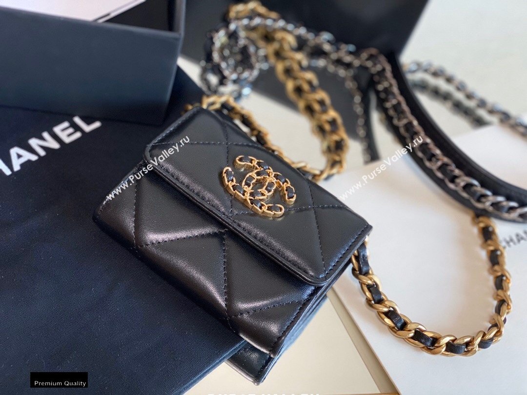 Chanel 19 Lambskin Flap Coin Purse with Chain AP1787 Black 2021 (jiyuan-21010518)