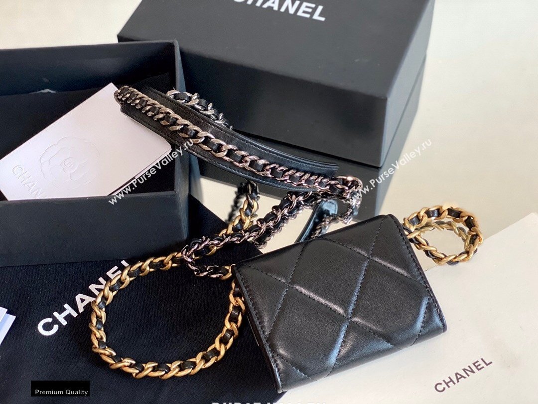 Chanel 19 Lambskin Flap Coin Purse with Chain AP1787 Black 2021 (jiyuan-21010518)