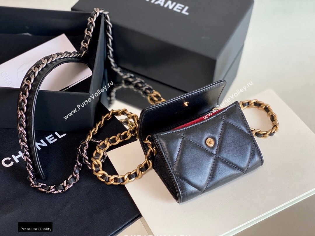 Chanel 19 Lambskin Flap Coin Purse with Chain AP1787 Black 2021 (jiyuan-21010518)