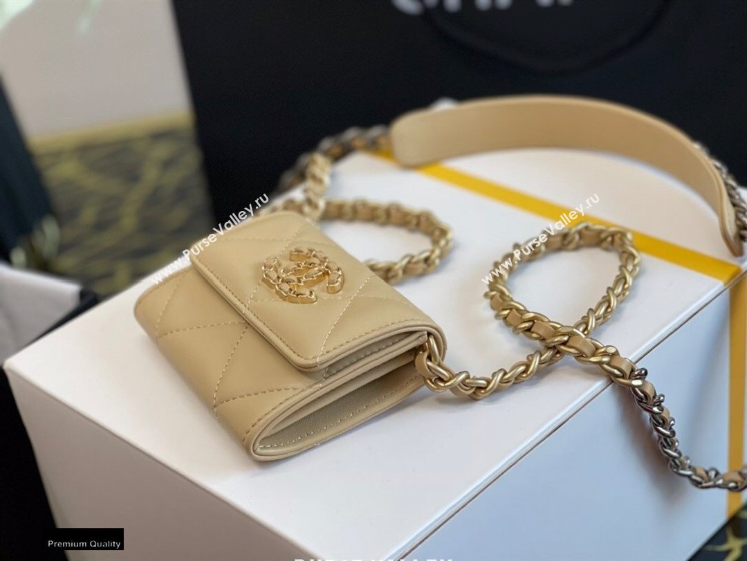 Chanel 19 Lambskin Flap Coin Purse with Chain AP1787 Beige 2021 (jiyuan-21010520)