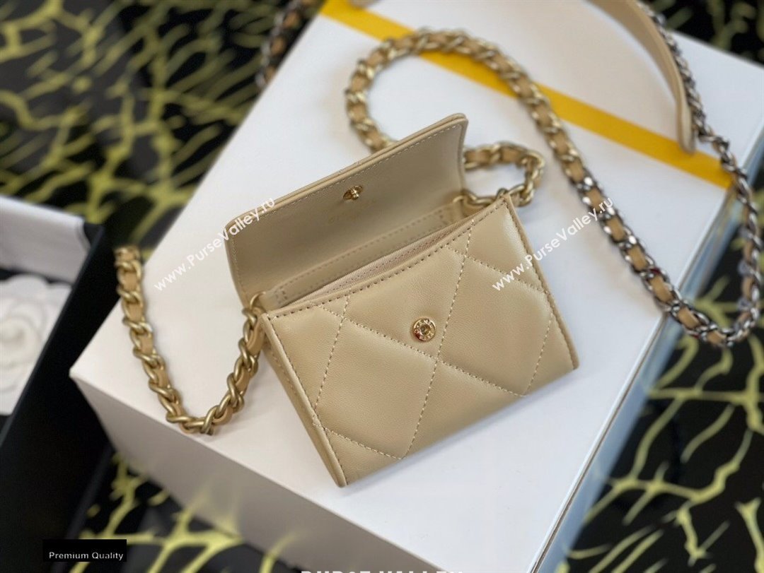 Chanel 19 Lambskin Flap Coin Purse with Chain AP1787 Beige 2021 (jiyuan-21010520)