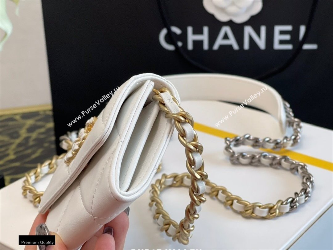 Chanel 19 Lambskin Flap Coin Purse with Chain AP1787 White 2021 (jiyuan-21010519)