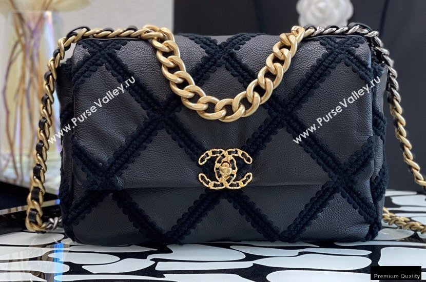 Chanel 19 Calfskin/Crochet Large Flap Bag AS1161 Black 2020 (jiyuan-21010501)