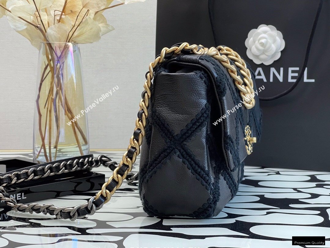 Chanel 19 Calfskin/Crochet Large Flap Bag AS1161 Black 2020 (jiyuan-21010501)