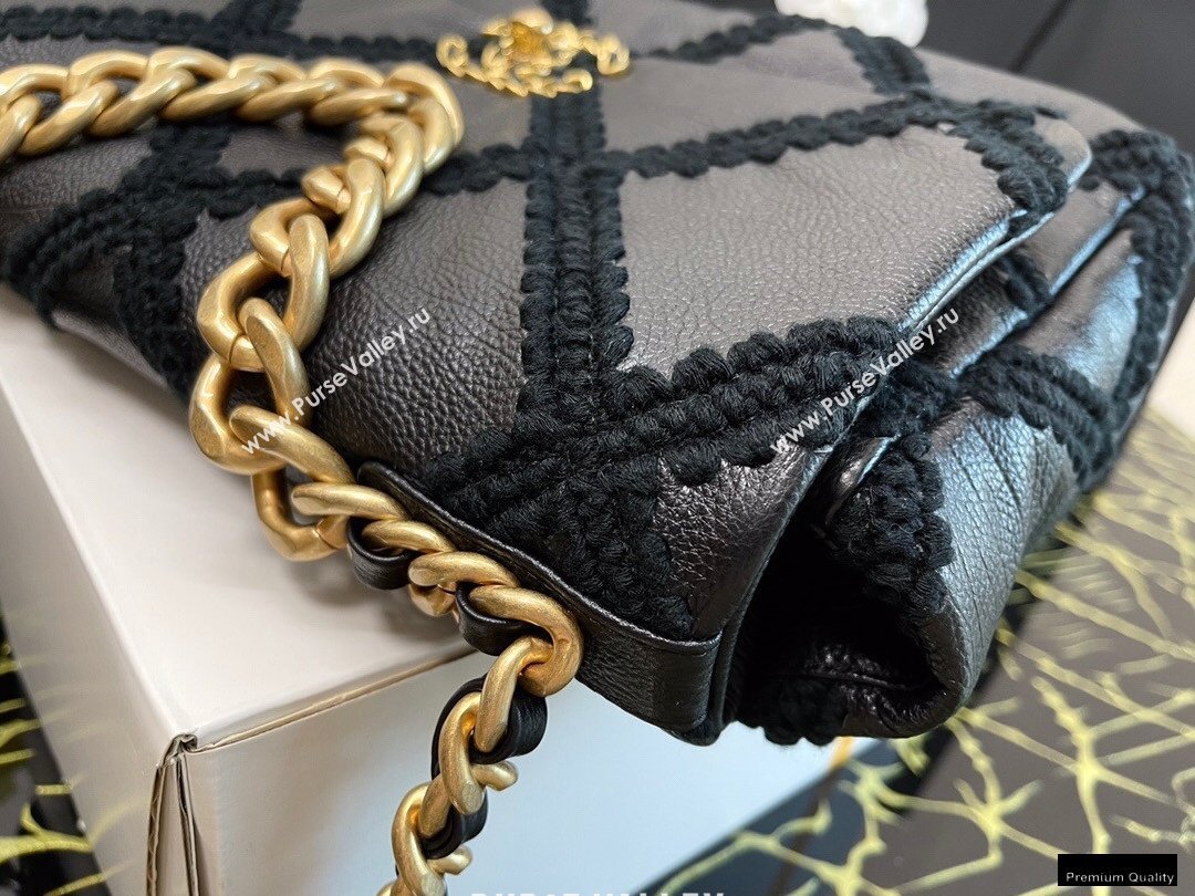 Chanel 19 Calfskin/Crochet Large Flap Bag AS1161 Black 2020 (jiyuan-21010501)