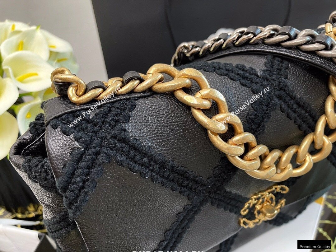Chanel 19 Calfskin/Crochet Large Flap Bag AS1161 Black 2020 (jiyuan-21010501)