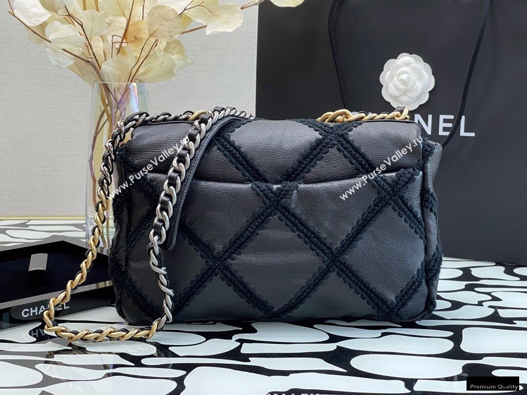 Chanel 19 Calfskin/Crochet Large Flap Bag AS1161 Black 2020 (jiyuan-21010501)