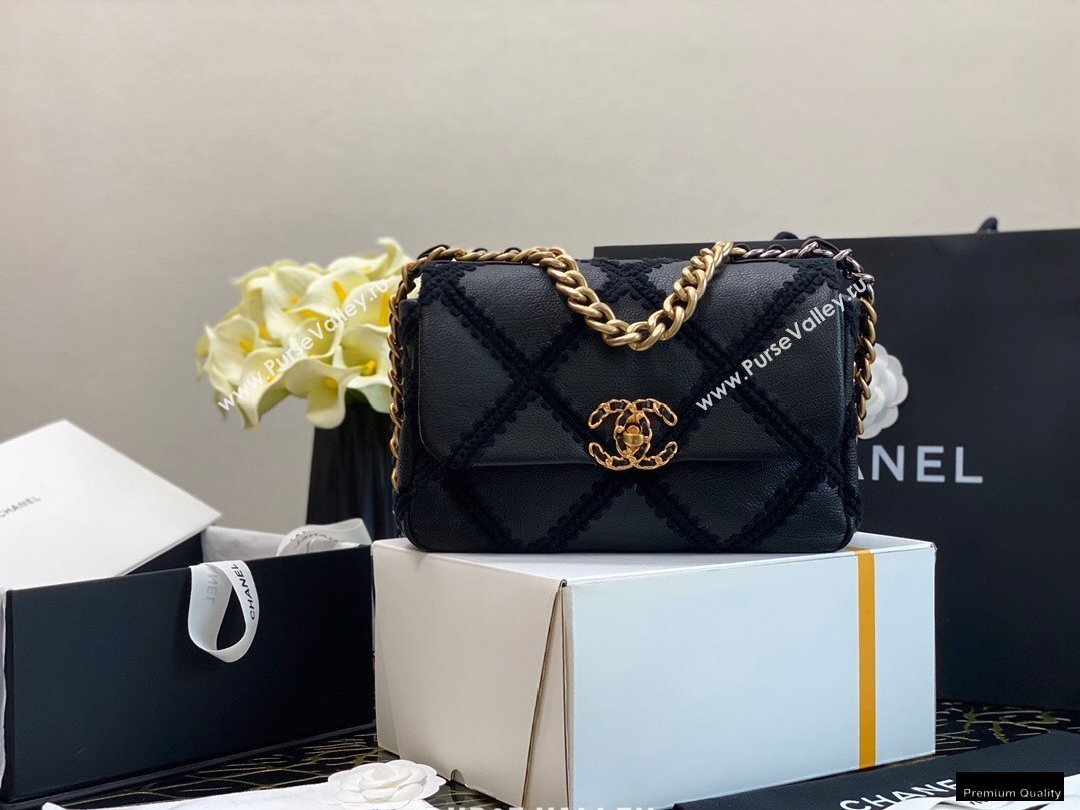 Chanel 19 Calfskin/Crochet Small Flap Bag AS1160 Black 2020 (jiyuan-21010503)