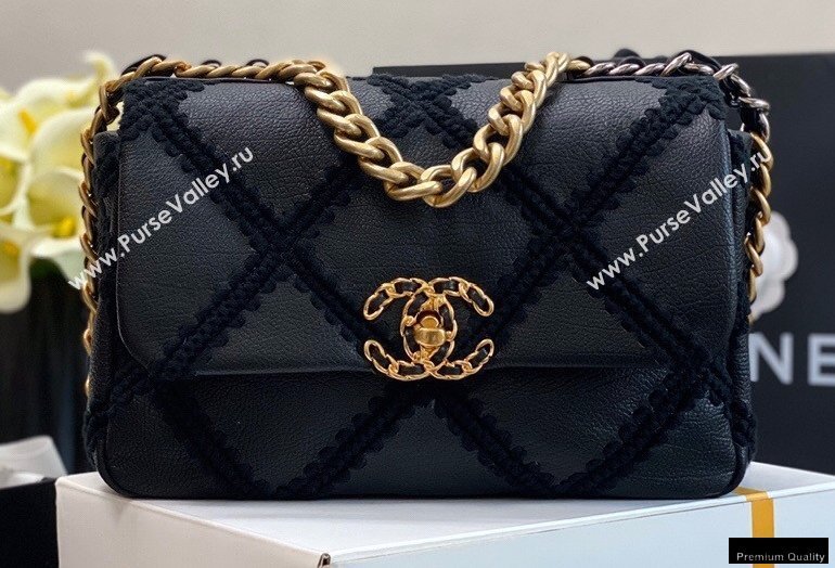Chanel 19 Calfskin/Crochet Small Flap Bag AS1160 Black 2020 (jiyuan-21010503)