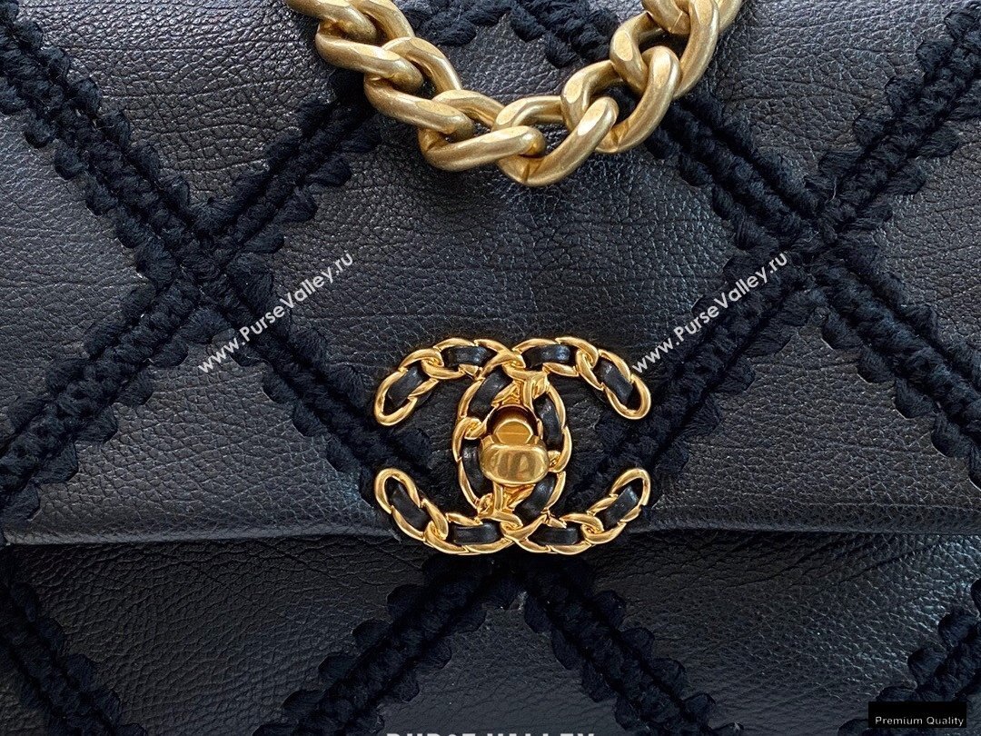 Chanel 19 Calfskin/Crochet Small Flap Bag AS1160 Black 2020 (jiyuan-21010503)