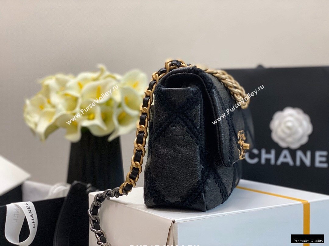 Chanel 19 Calfskin/Crochet Small Flap Bag AS1160 Black 2020 (jiyuan-21010503)