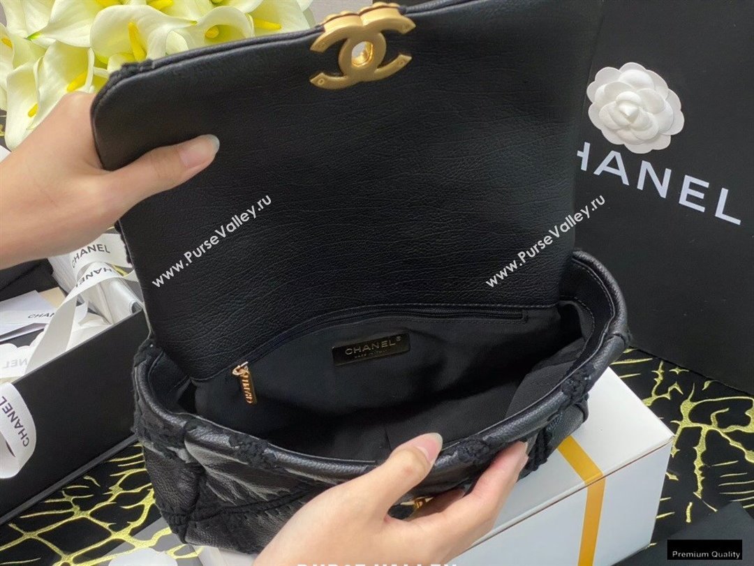 Chanel 19 Calfskin/Crochet Small Flap Bag AS1160 Black 2020 (jiyuan-21010503)