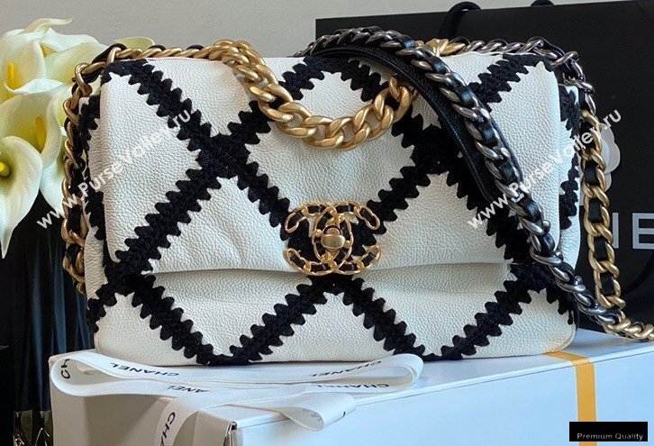 Chanel 19 Calfskin/Crochet Small Flap Bag AS1160 White 2020 (jiyuan-21010504)