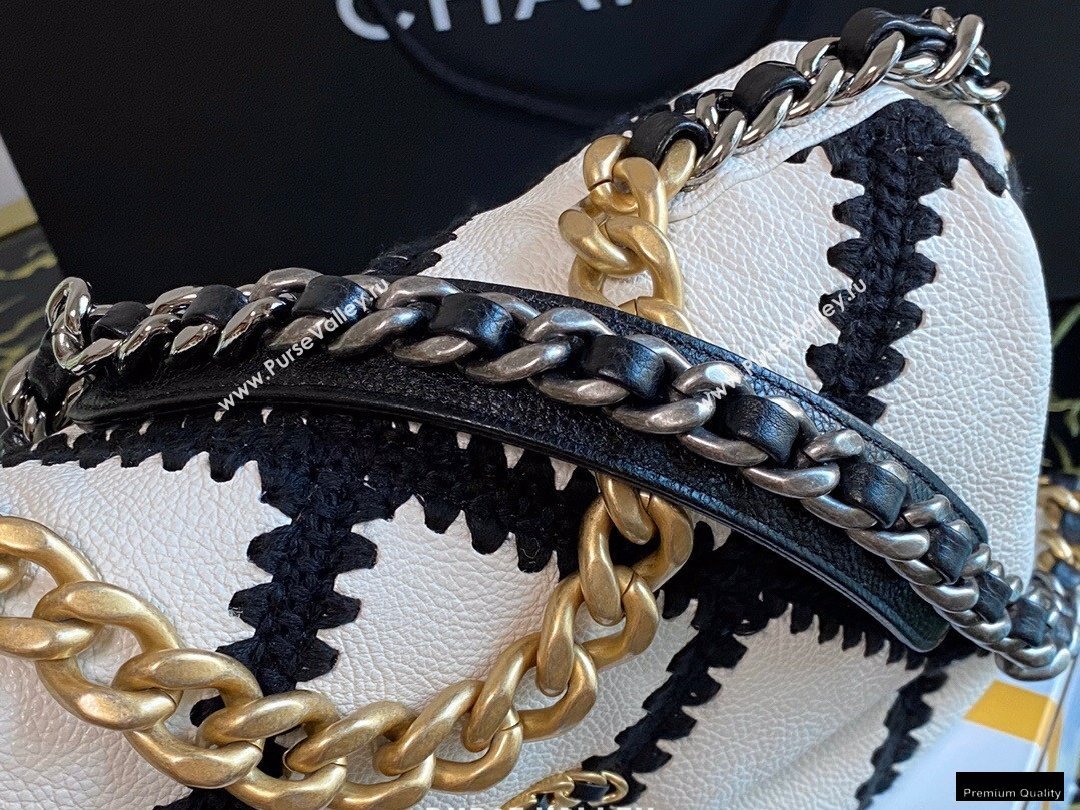 Chanel 19 Calfskin/Crochet Small Flap Bag AS1160 White 2020 (jiyuan-21010504)