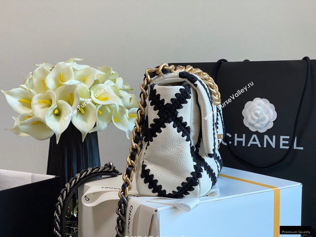 Chanel 19 Calfskin/Crochet Small Flap Bag AS1160 White 2020 (jiyuan-21010504)
