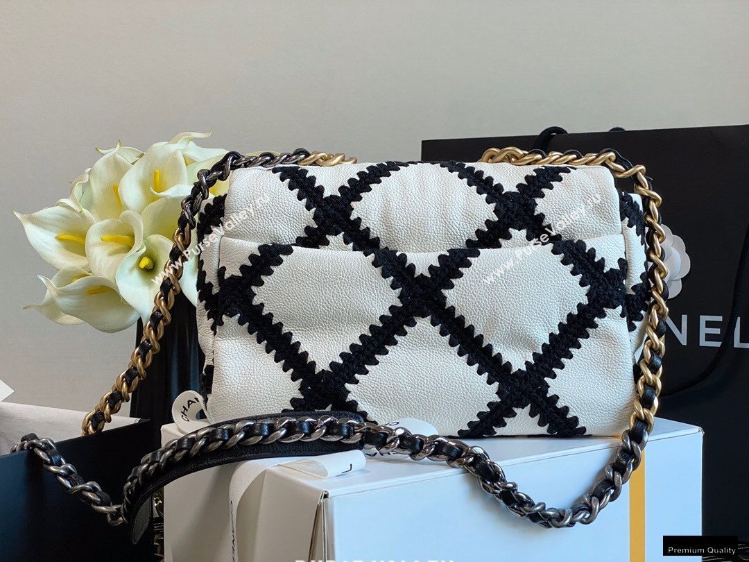 Chanel 19 Calfskin/Crochet Small Flap Bag AS1160 White 2020 (jiyuan-21010504)