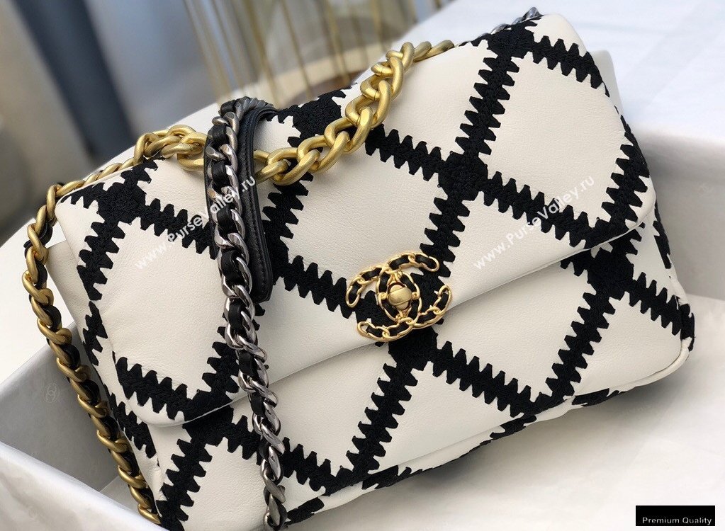 Chanel 19 Calfskin/Crochet Large Flap Bag AS1161 White 2020 (jiyuan-21010502)