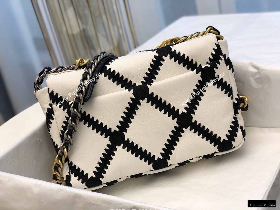 Chanel 19 Calfskin/Crochet Large Flap Bag AS1161 White 2020 (jiyuan-21010502)