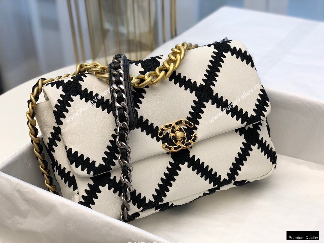 Chanel 19 Calfskin/Crochet Large Flap Bag AS1161 White 2020 (jiyuan-21010502)