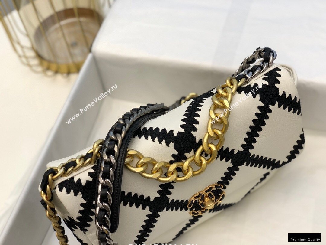 Chanel 19 Calfskin/Crochet Large Flap Bag AS1161 White 2020 (jiyuan-21010502)