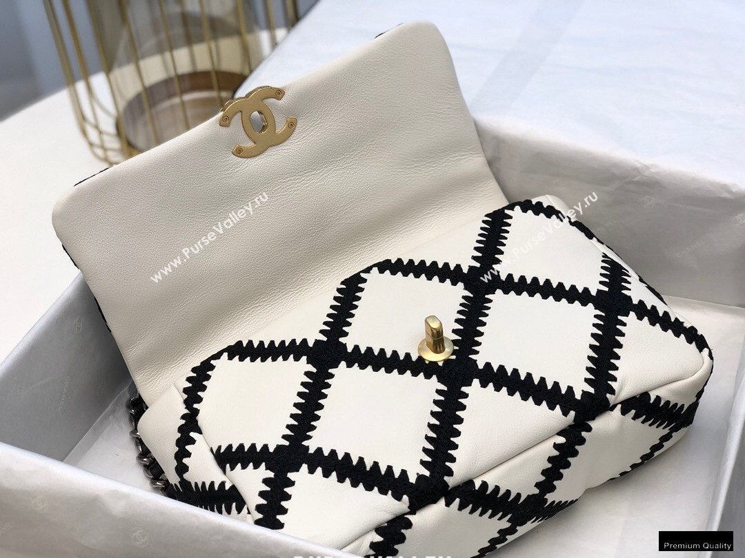 Chanel 19 Calfskin/Crochet Large Flap Bag AS1161 White 2020 (jiyuan-21010502)