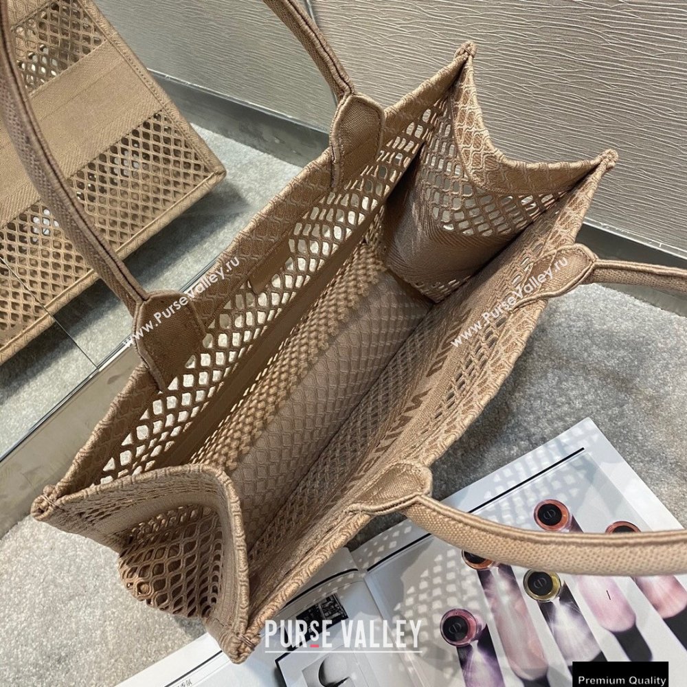 Dior Small Book Tote Bag in Nude Pink Mesh Embroidery 2021 (vivi-21010704)